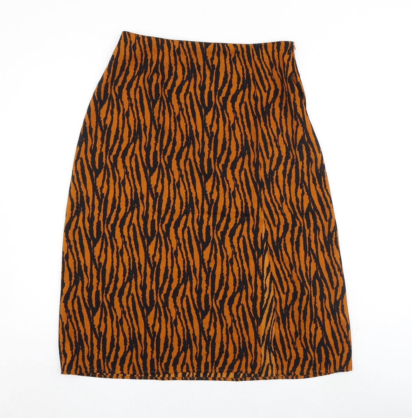 Boohoo Womens Orange Animal Print Polyester A-Line Skirt Size 14 Zip - Tiger pattern