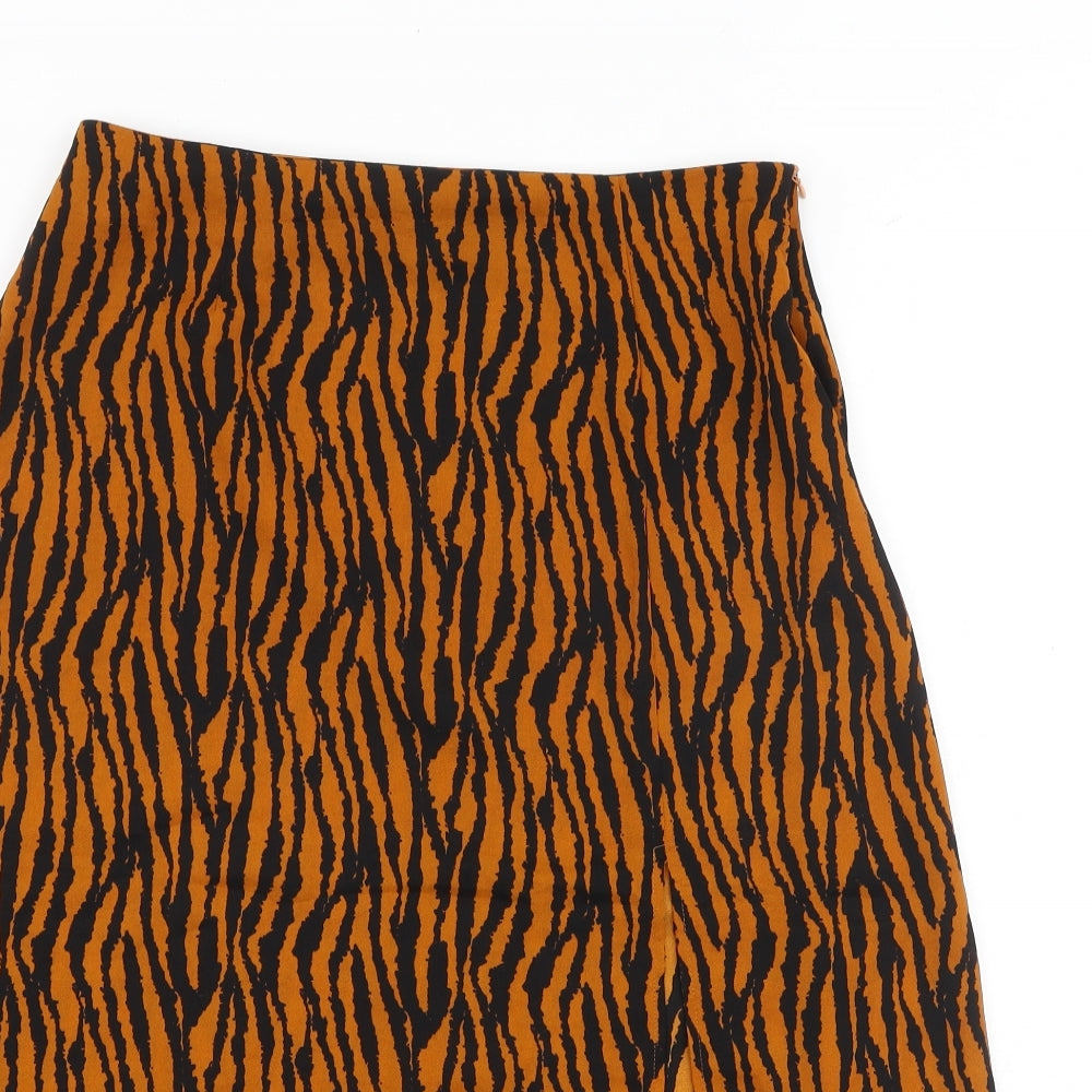 Boohoo Womens Orange Animal Print Polyester A-Line Skirt Size 14 Zip - Tiger pattern