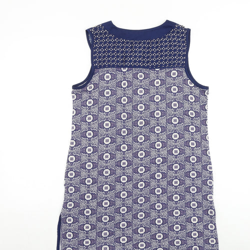 NEXT Womens Blue Geometric Viscose A-Line Size 12 V-Neck Pullover