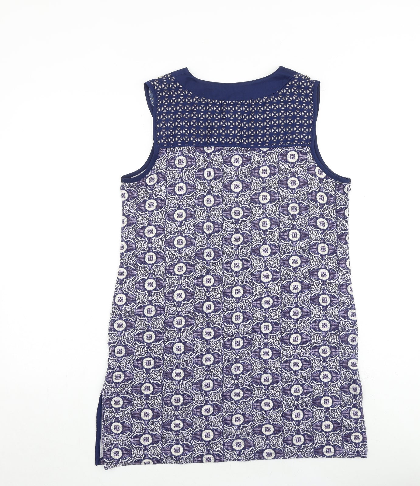 NEXT Womens Blue Geometric Viscose A-Line Size 12 V-Neck Pullover