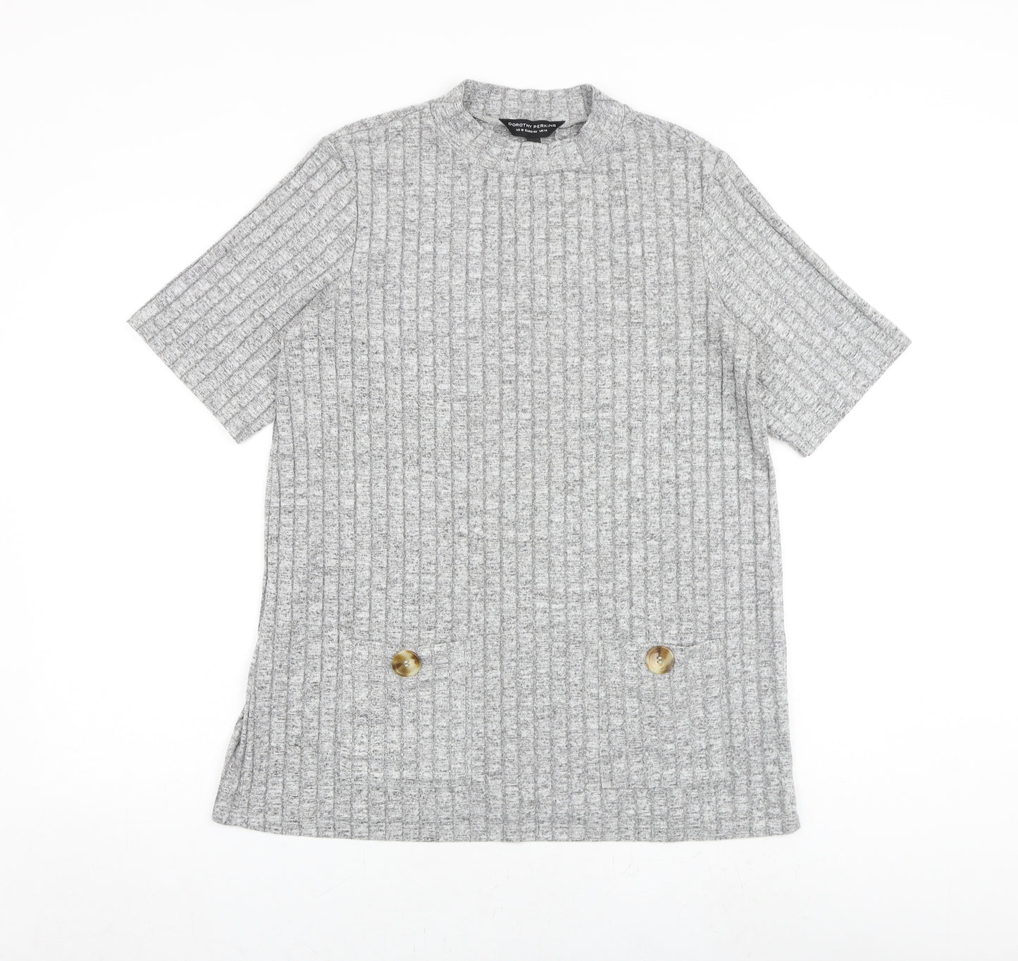 Dorothy Perkins Womens Grey Viscose Basic T-Shirt Size 14 Round Neck