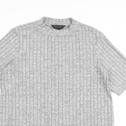 Dorothy Perkins Womens Grey Viscose Basic T-Shirt Size 14 Round Neck