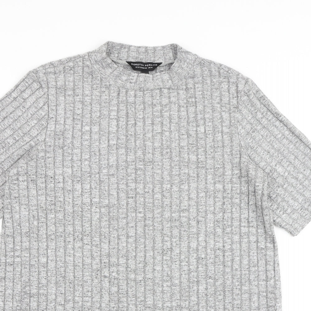 Dorothy Perkins Womens Grey Viscose Basic T-Shirt Size 14 Round Neck