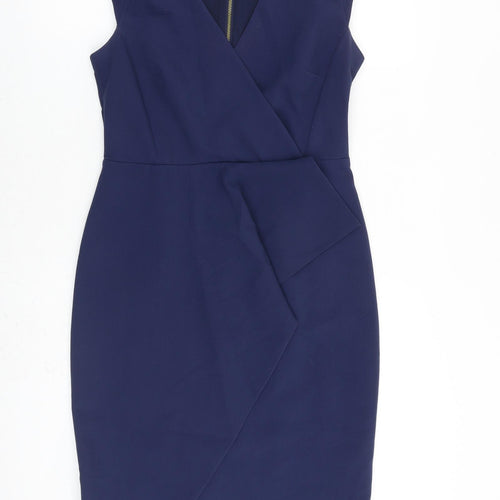 NEXT Womens Blue Polyester Shift Size 10 V-Neck Zip