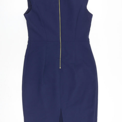 NEXT Womens Blue Polyester Shift Size 10 V-Neck Zip
