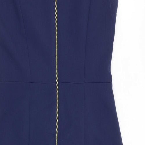 NEXT Womens Blue Polyester Shift Size 10 V-Neck Zip