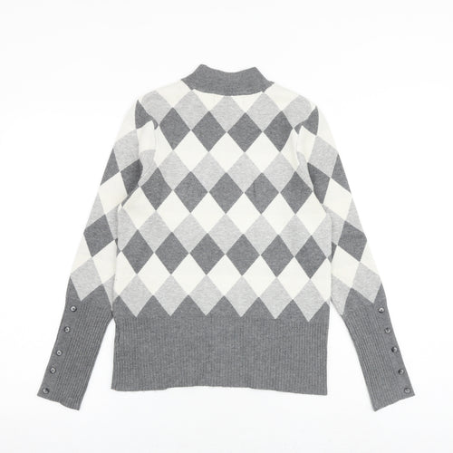 Marks and Spencer Womens Grey High Neck Argyle/Diamond Viscose Pullover Jumper Size 12
