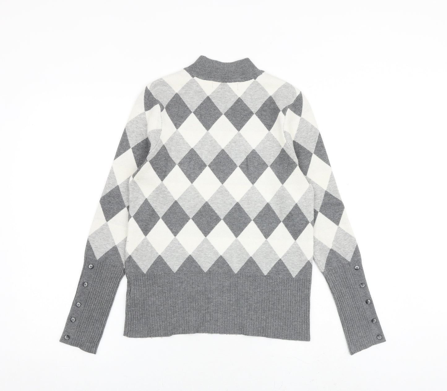 Marks and Spencer Womens Grey High Neck Argyle/Diamond Viscose Pullover Jumper Size 12