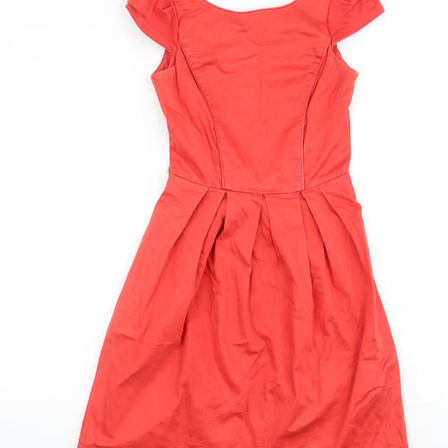 Dorothy Perkins Womens Red Cotton Shift Size 8 Round Neck Zip
