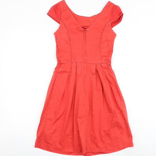 Dorothy Perkins Womens Red Cotton Shift Size 8 Round Neck Zip