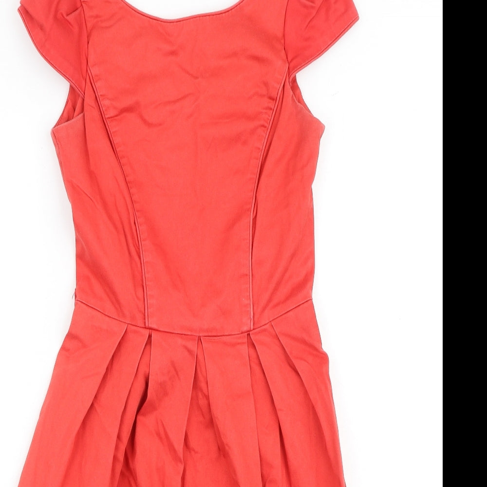 Dorothy Perkins Womens Red Cotton Shift Size 8 Round Neck Zip