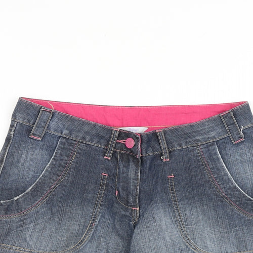 Papaya Womens Blue Cotton Mom Shorts Size 8 L8 in Regular Zip
