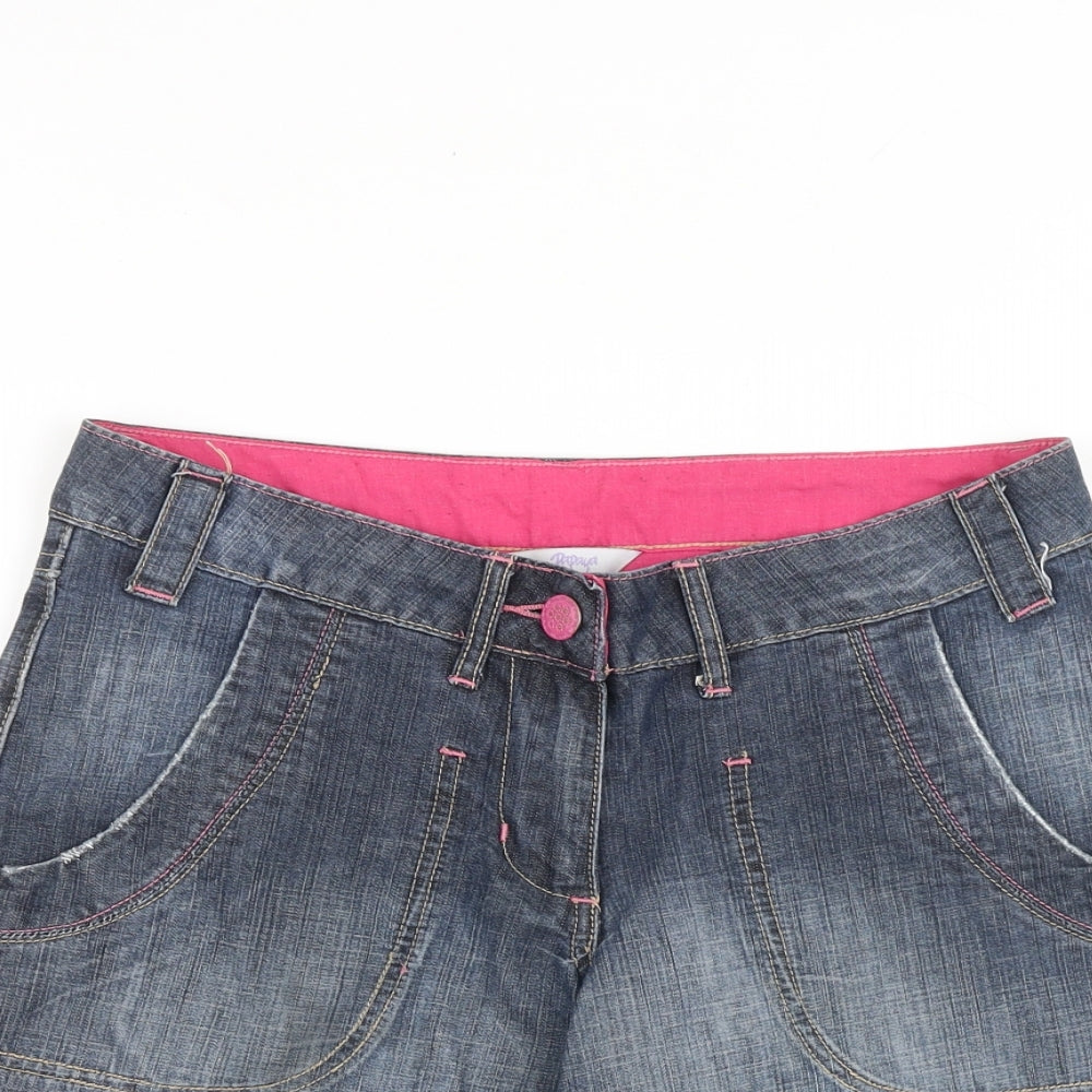 Papaya Womens Blue Cotton Mom Shorts Size 8 L8 in Regular Zip