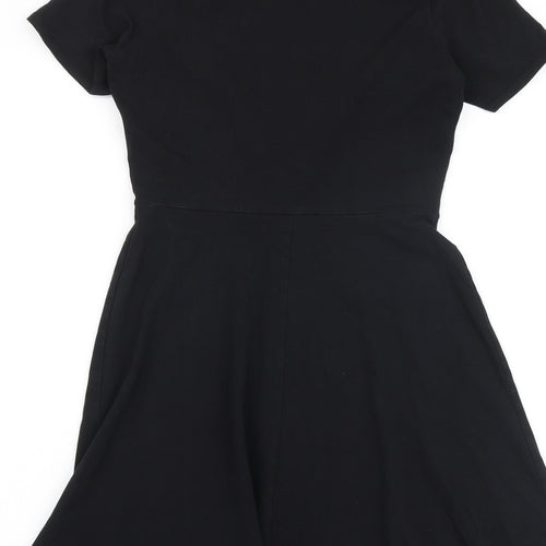 Dorothy Perkins Womens Black Floral Cotton Fit & Flare Size 8 Round Neck Pullover