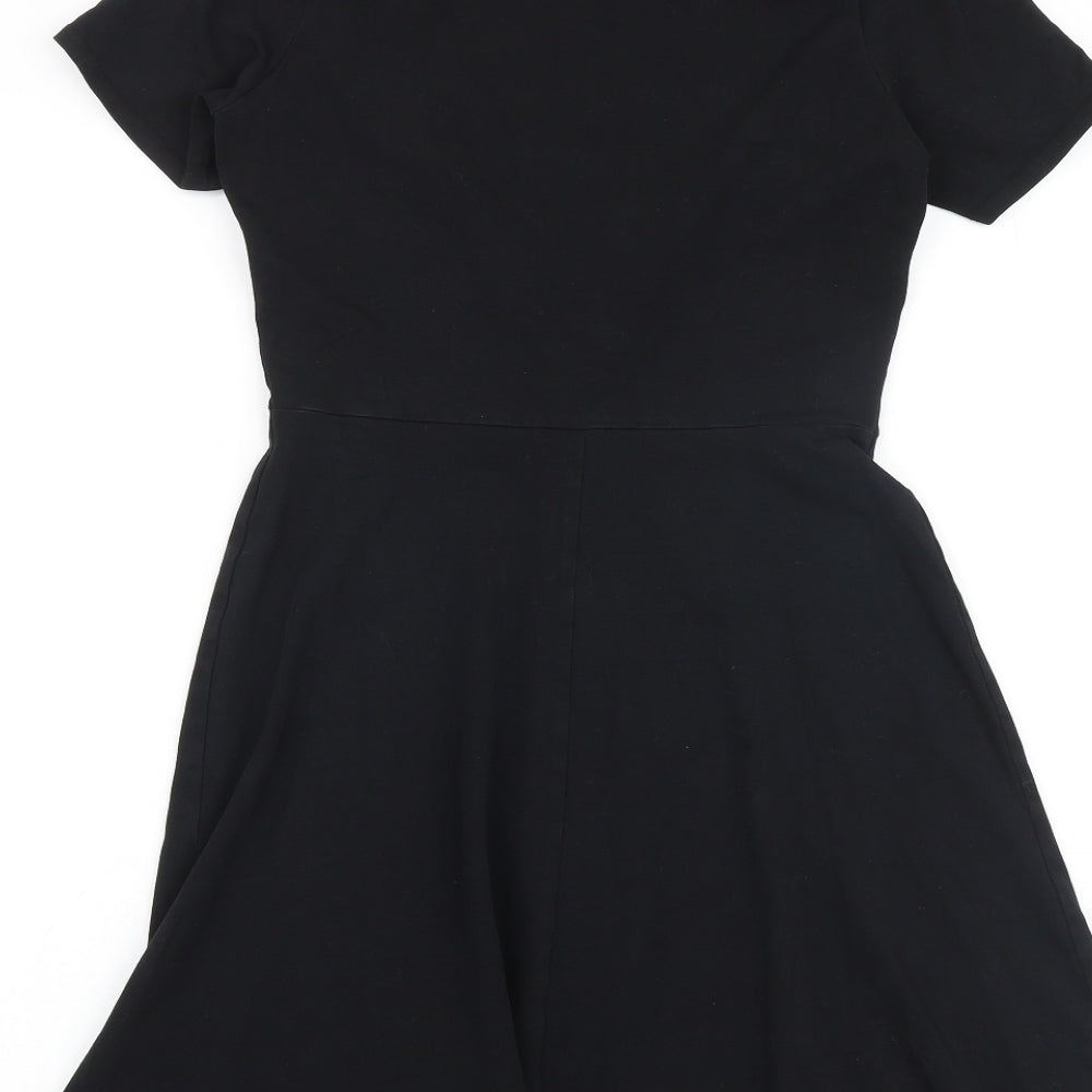 Dorothy Perkins Womens Black Floral Cotton Fit & Flare Size 8 Round Neck Pullover
