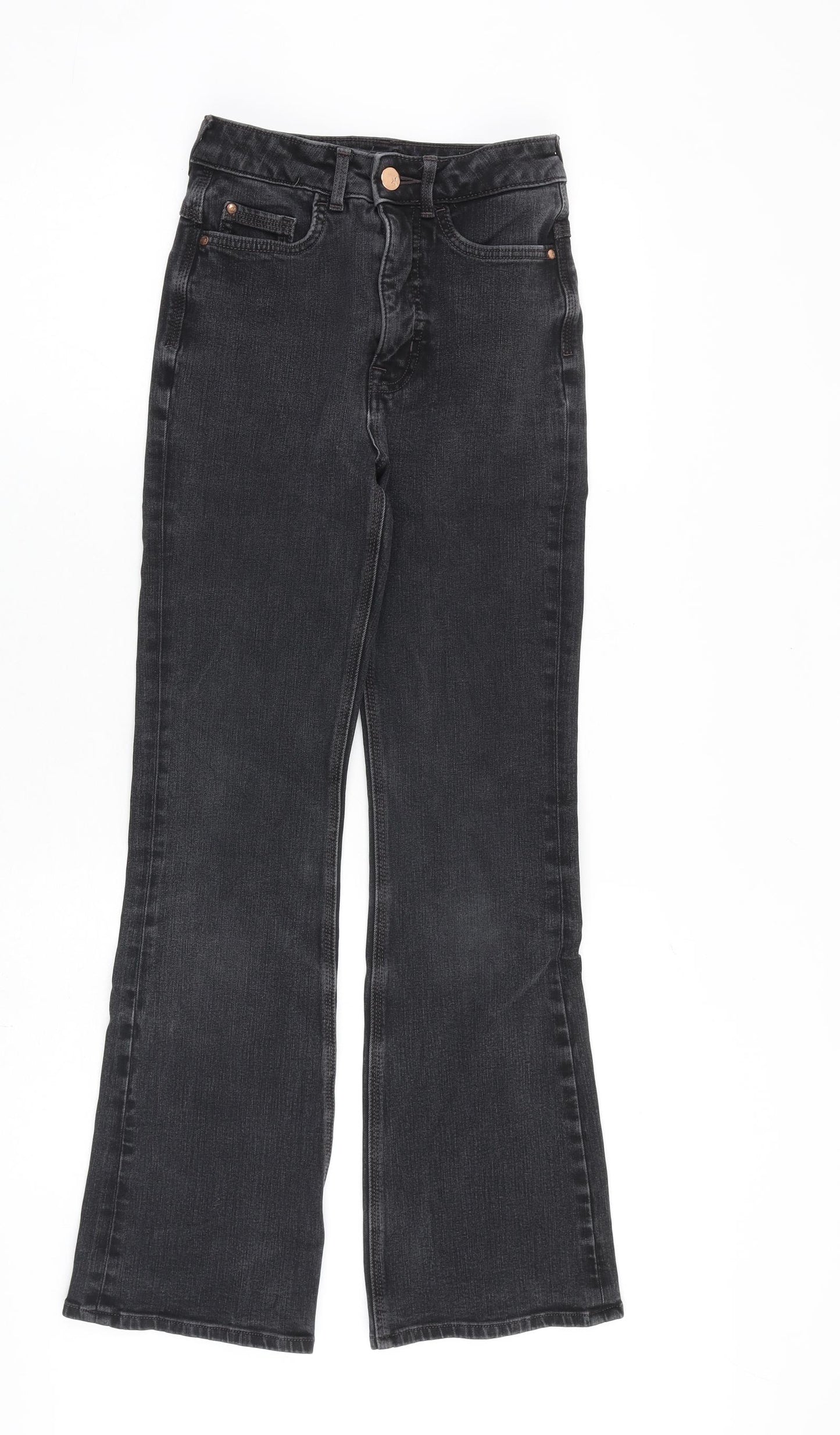 Marks and Spencer Womens Grey Cotton Flared Jeans Size 6 L29 in Regular Zip