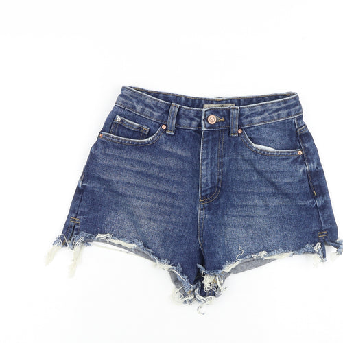 Denim & Co. Womens Blue 100% Cotton Cut-Off Shorts Size 6 Regular Zip