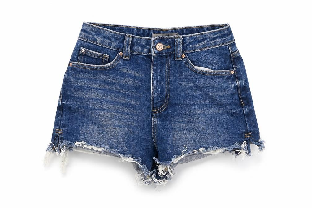 Denim & Co. Womens Blue 100% Cotton Cut-Off Shorts Size 6 Regular Zip