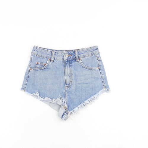 Topshop Womens Blue 100% Cotton Cut-Off Shorts Size 6 Regular Zip