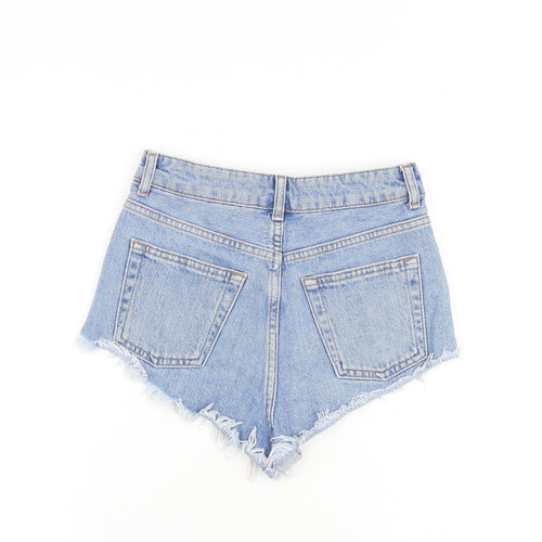 Topshop Womens Blue 100% Cotton Cut-Off Shorts Size 6 Regular Zip