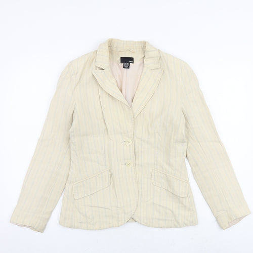 H&M Womens Beige Striped Jacket Blazer Size 12 Button