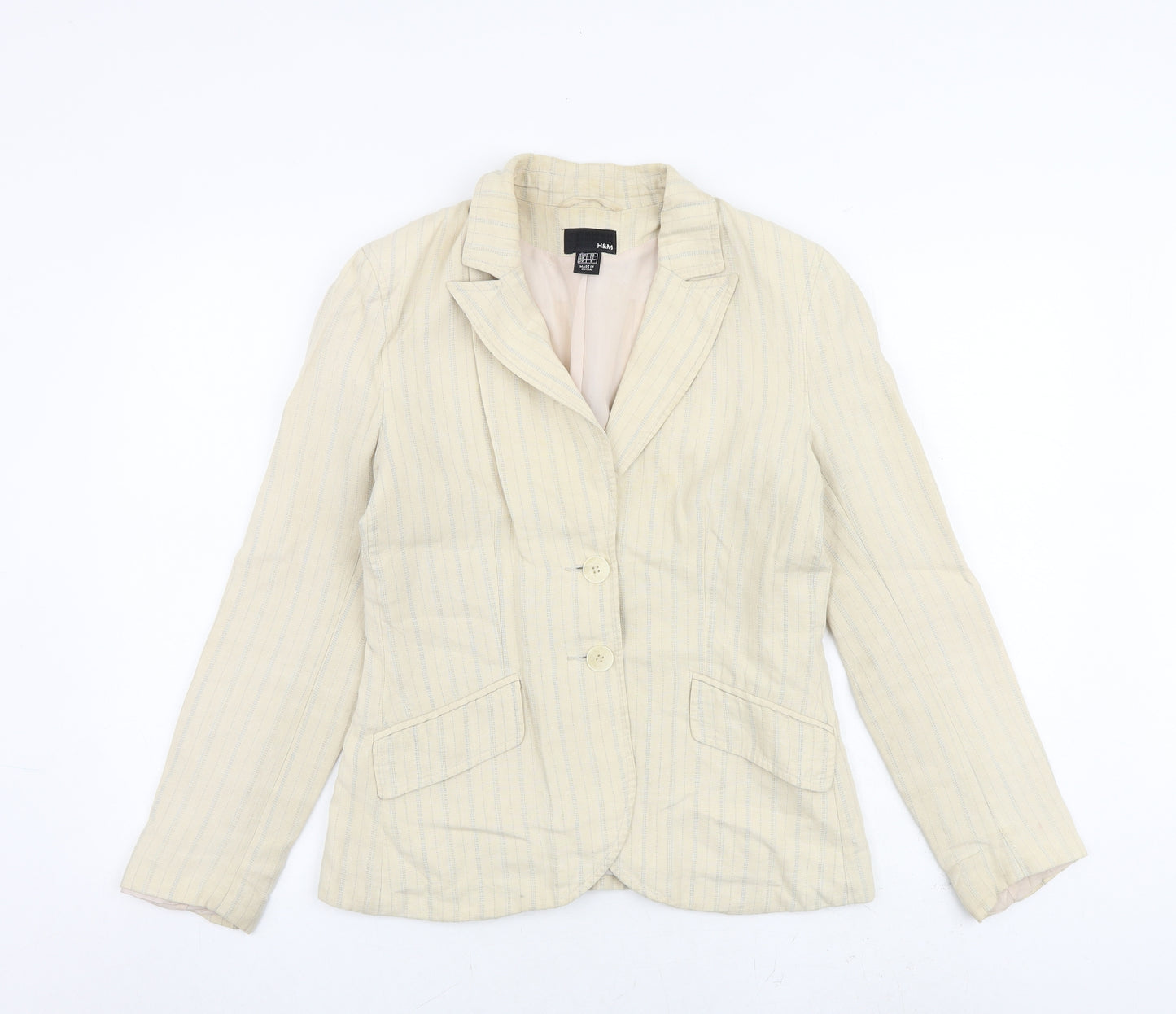 H&M Womens Beige Striped Jacket Blazer Size 12 Button