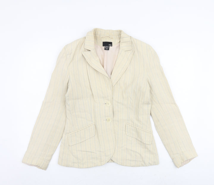 H&M Womens Beige Striped Jacket Blazer Size 12 Button