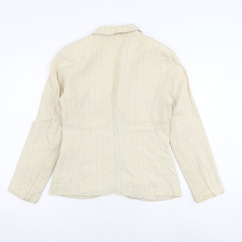 H&M Womens Beige Striped Jacket Blazer Size 12 Button