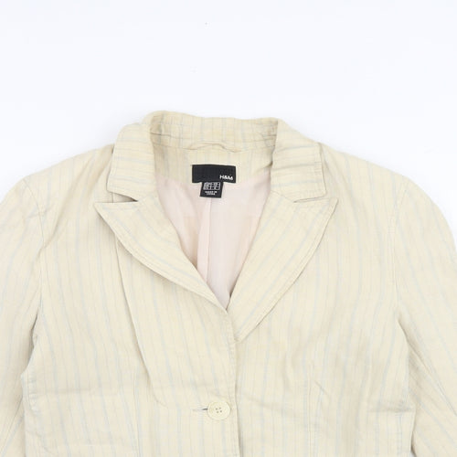H&M Womens Beige Striped Jacket Blazer Size 12 Button