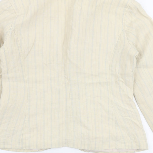 H&M Womens Beige Striped Jacket Blazer Size 12 Button