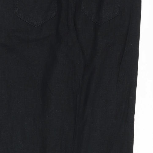 NEXT Womens Black Linen Trousers Size 12 L30 in Regular Zip - Drawstring