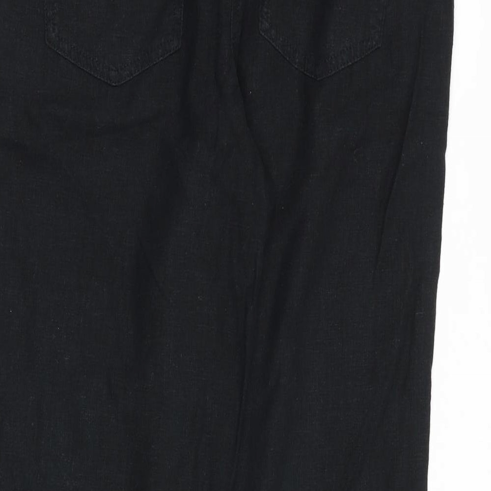 NEXT Womens Black Linen Trousers Size 12 L30 in Regular Zip - Drawstring