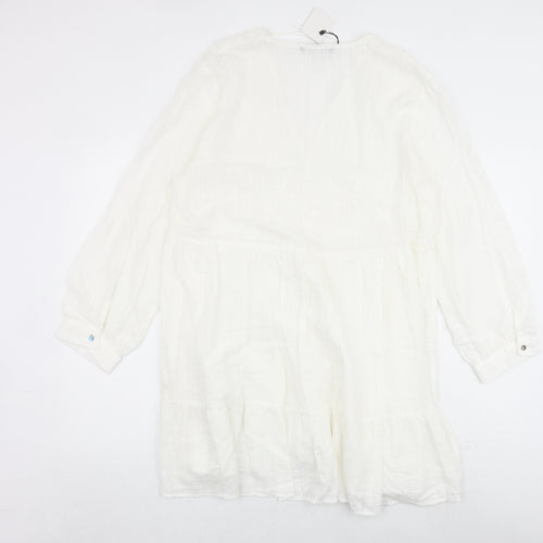 Zara Womens Ivory 100% Cotton A-Line Size XL V-Neck Button