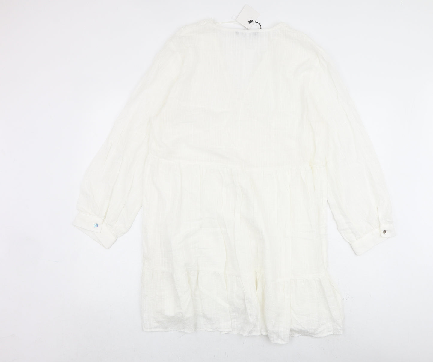 Zara Womens Ivory 100% Cotton A-Line Size XL V-Neck Button