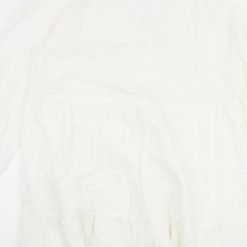 Zara Womens Ivory 100% Cotton A-Line Size XL V-Neck Button