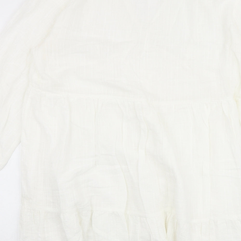 Zara Womens Ivory 100% Cotton A-Line Size XL V-Neck Button