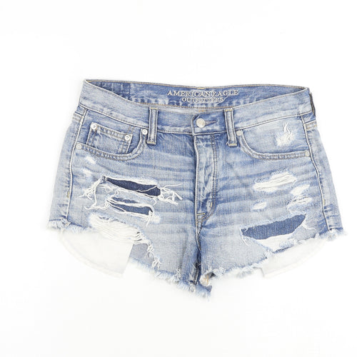 American Eagle Outfitters Womens Blue Cotton Cut-Off Shorts Size 30 in Regular Zip - Distressed