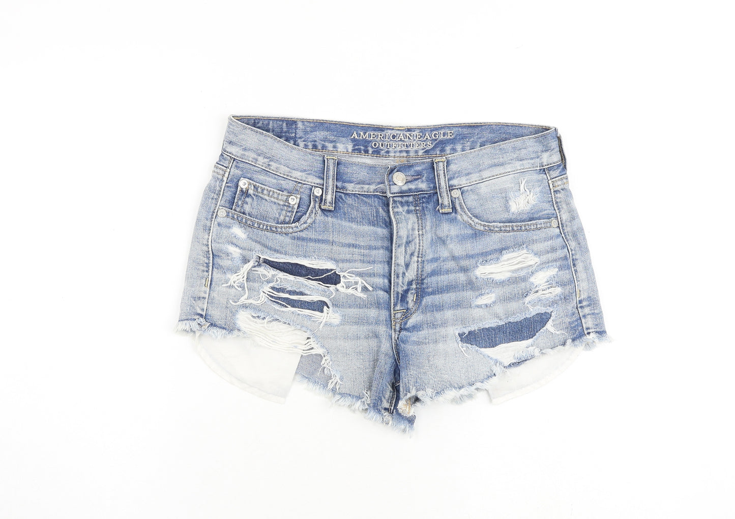 American Eagle Outfitters Womens Blue Cotton Cut-Off Shorts Size 30 in Regular Zip - Distressed