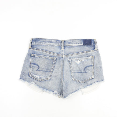 American Eagle Outfitters Womens Blue Cotton Cut-Off Shorts Size 30 in Regular Zip - Distressed