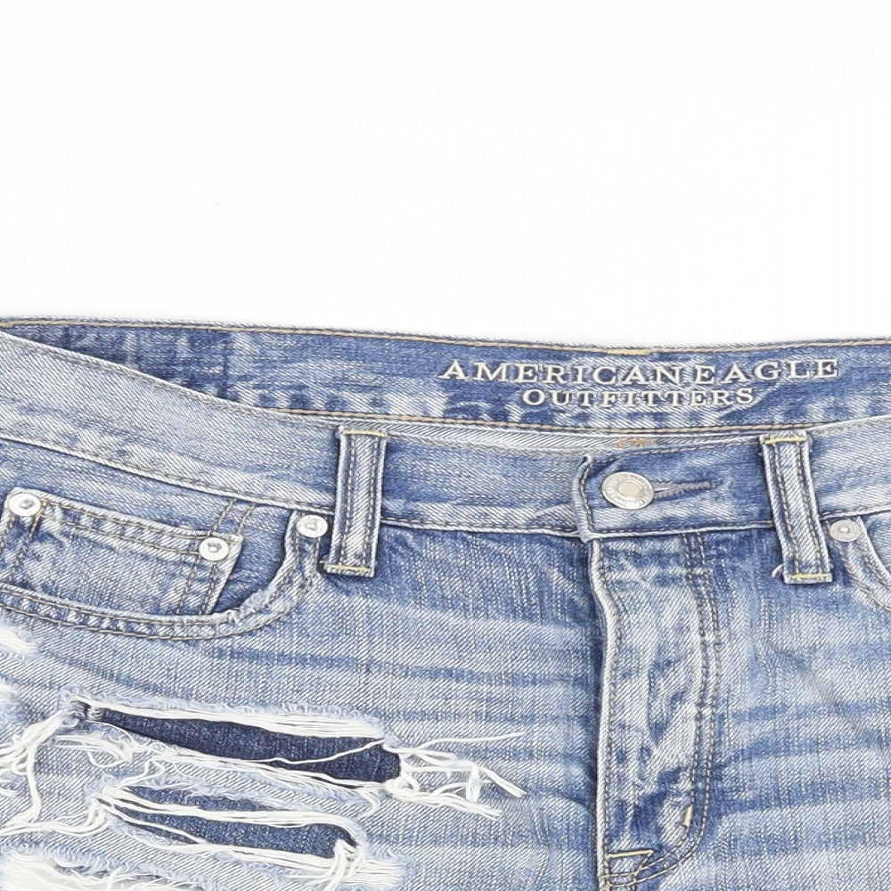 American Eagle Outfitters Womens Blue Cotton Cut-Off Shorts Size 30 in Regular Zip - Distressed