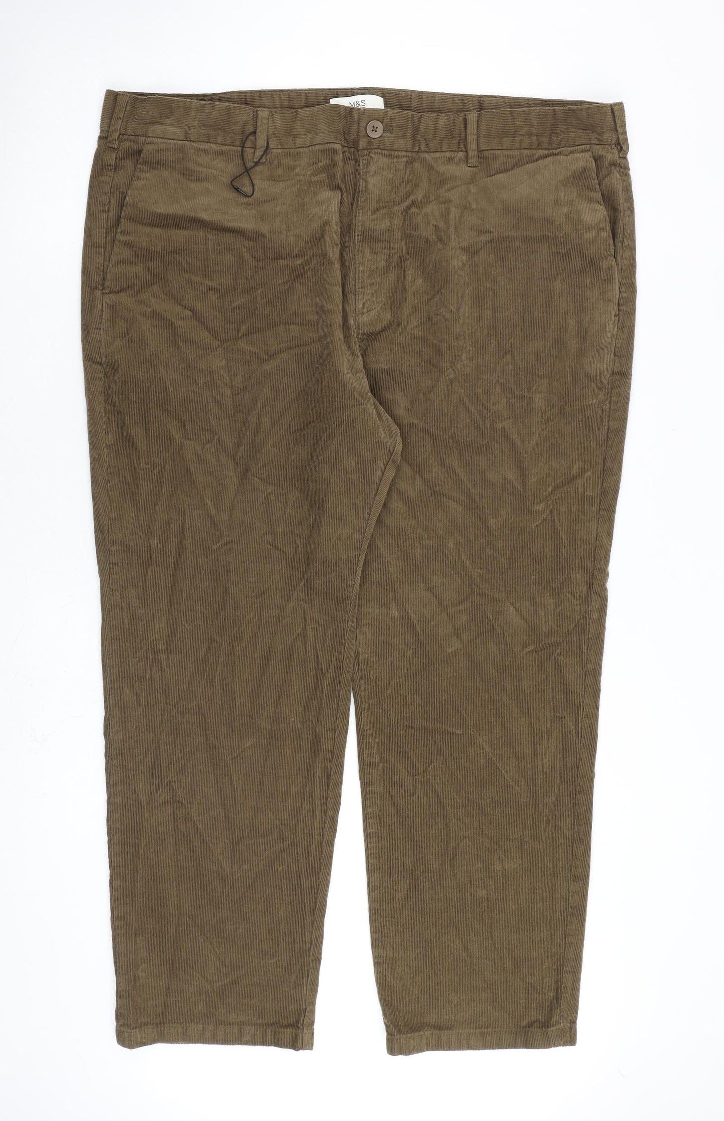 Marks and Spencer Mens Brown Cotton Trousers Size 44 in L29 in Regular Zip