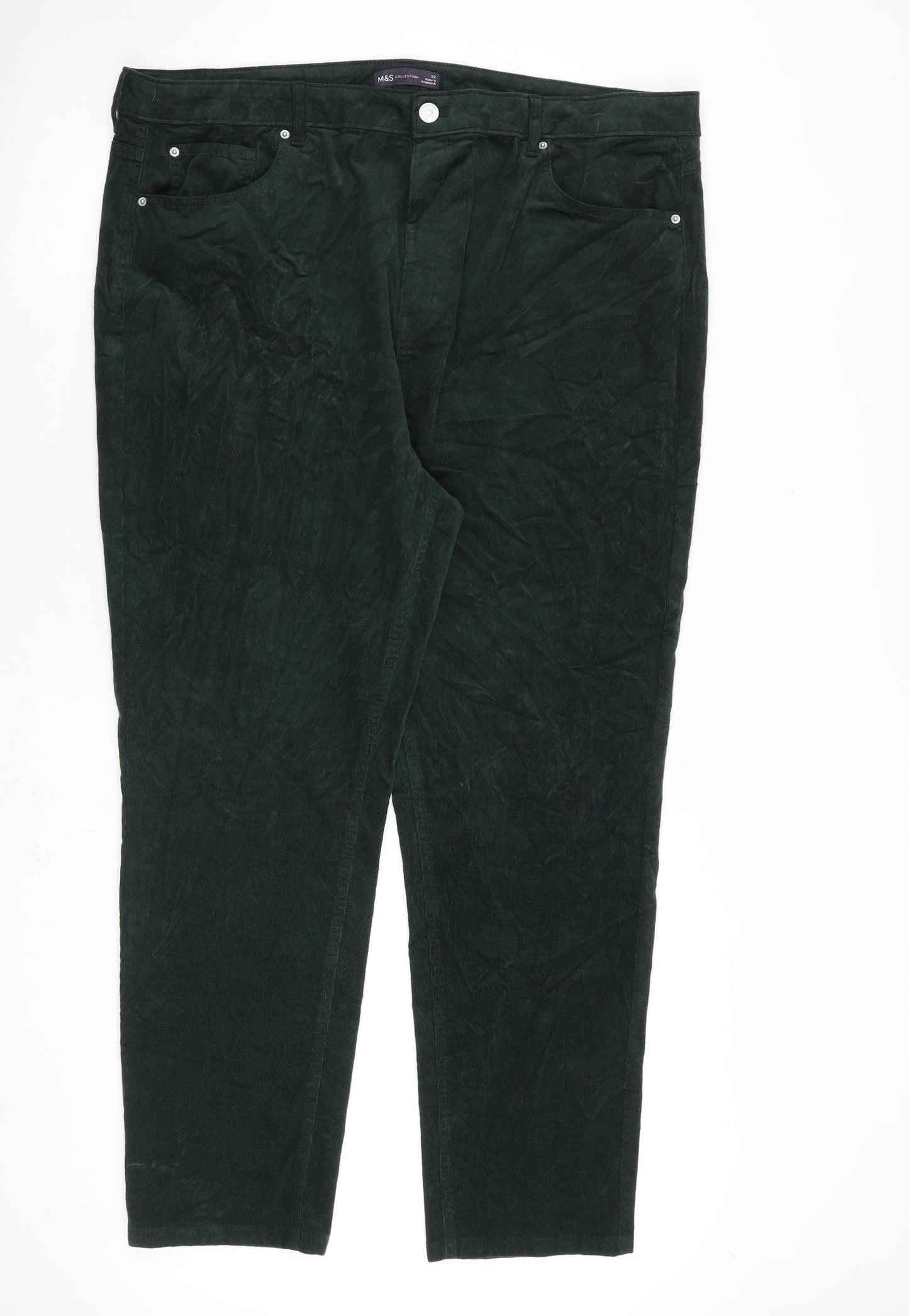 Marks and Spencer Womens Green Cotton Trousers Size 22 L29 in Regular Zip