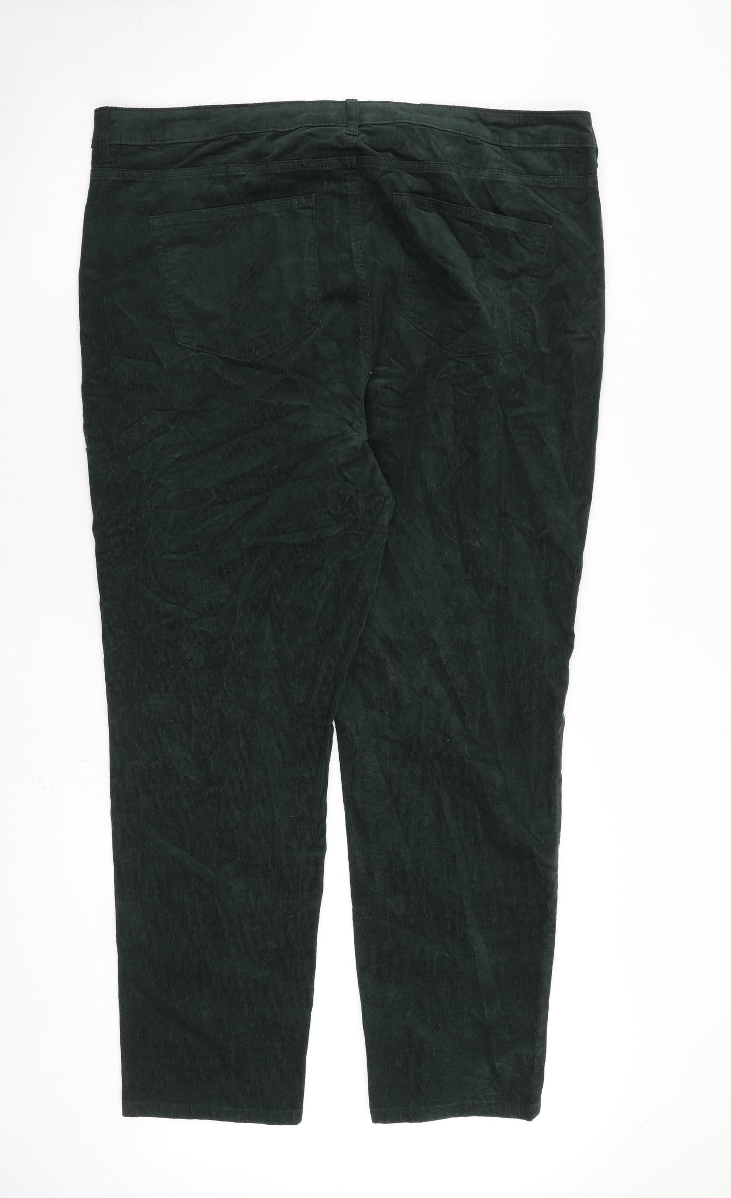 Marks and Spencer Womens Green Cotton Trousers Size 22 L29 in Regular Zip
