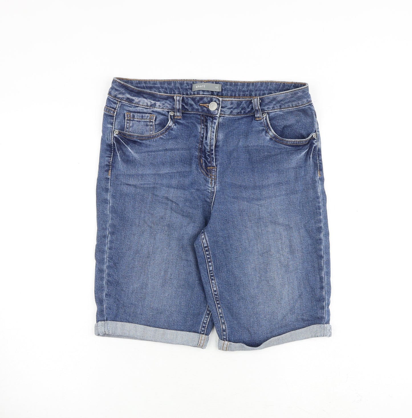 Nutmeg Womens Blue Cotton Boyfriend Shorts Size 12 L10 in Regular Zip