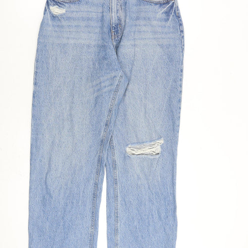 H&M Womens Blue Cotton Straight Jeans Size 10 L30 in Regular Zip