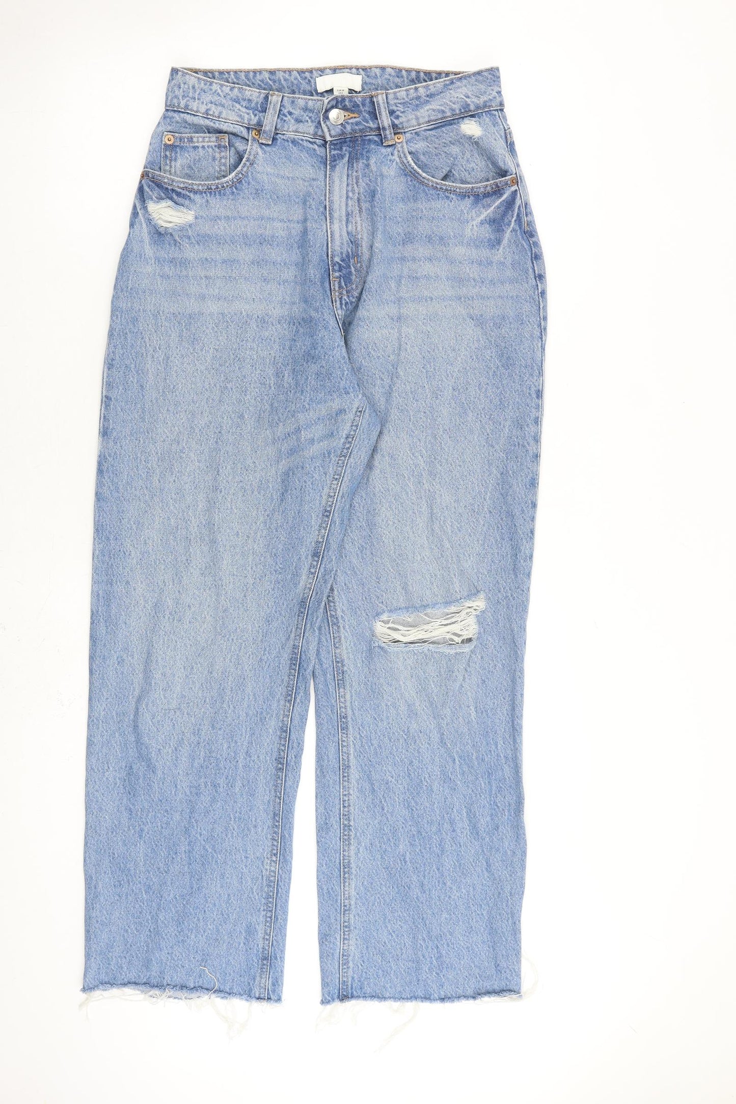 H&M Womens Blue Cotton Straight Jeans Size 10 L30 in Regular Zip