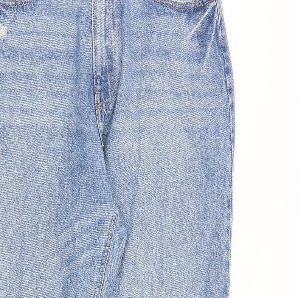 H&M Womens Blue Cotton Straight Jeans Size 10 L30 in Regular Zip