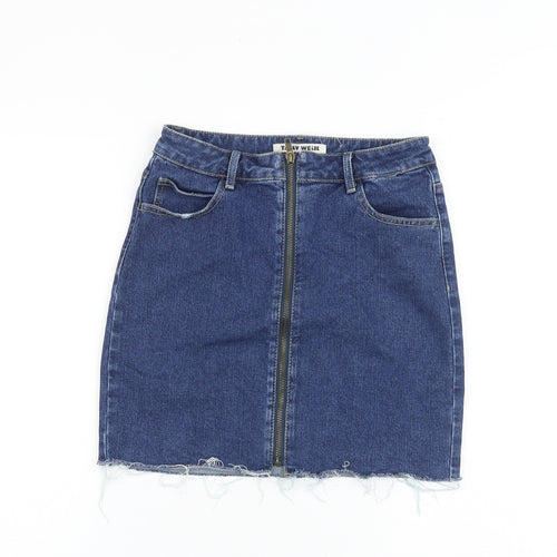 TALLY WEiJL Womens Blue Cotton A-Line Skirt Size 10 Zip
