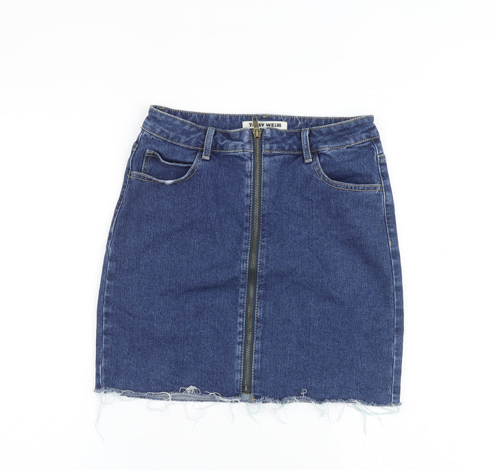 TALLY WEiJL Womens Blue Cotton A-Line Skirt Size 10 Zip