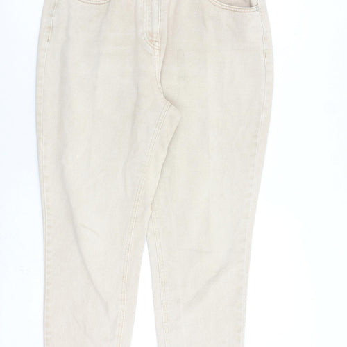 NEXT Womens Beige Cotton Tapered Jeans Size 12 L26 in Regular Zip